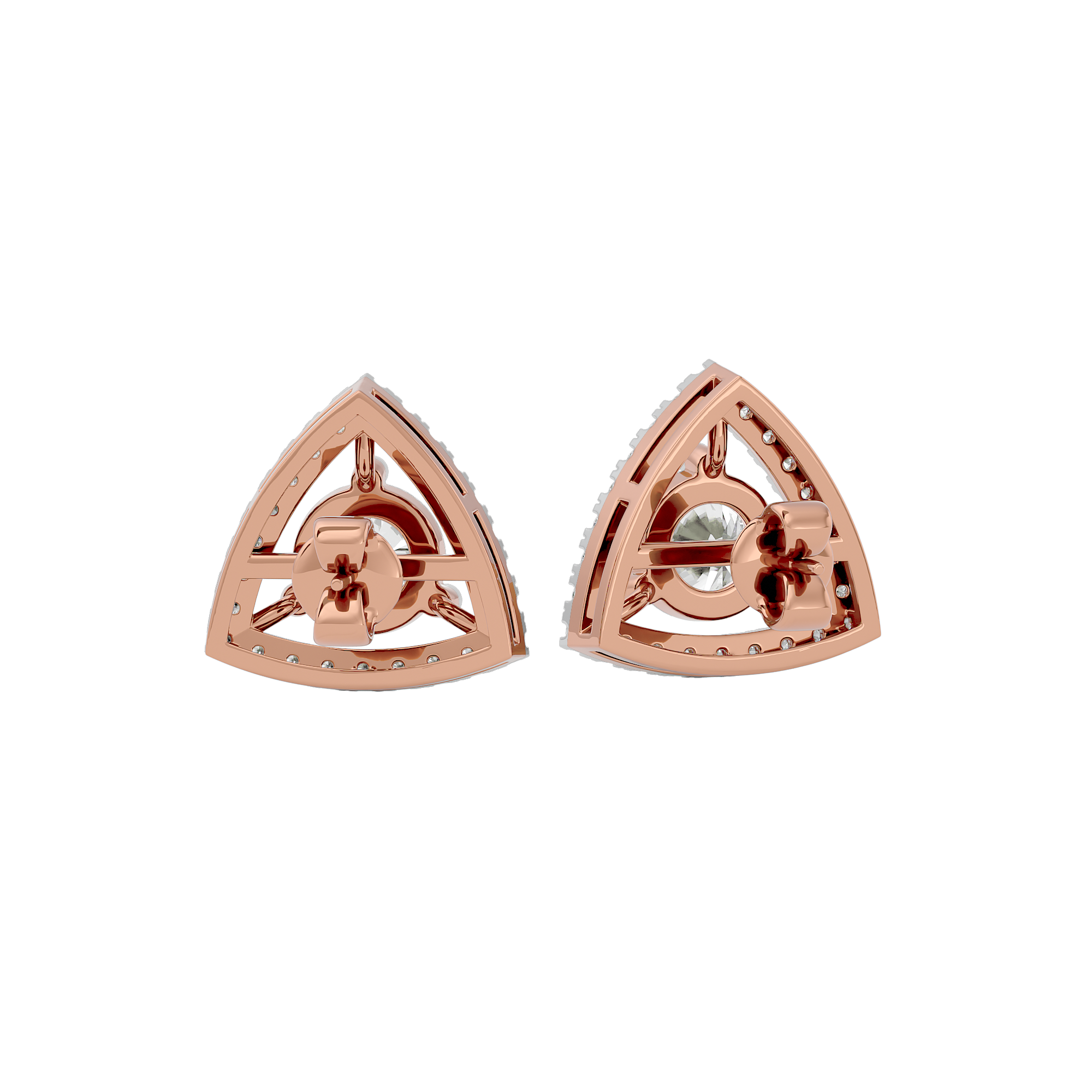 1.5 ct Round studs with triangle halo - Basket setting