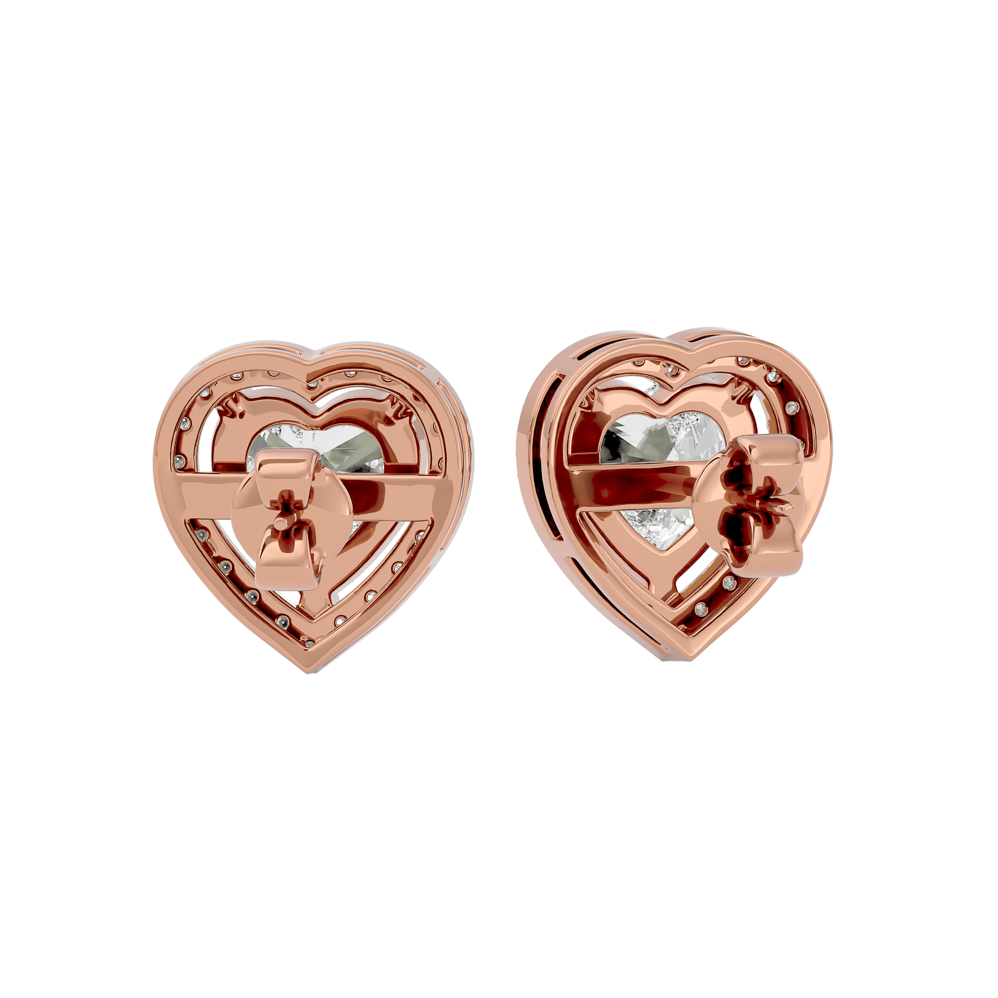 4 ct Heart halo studs - Basket setting