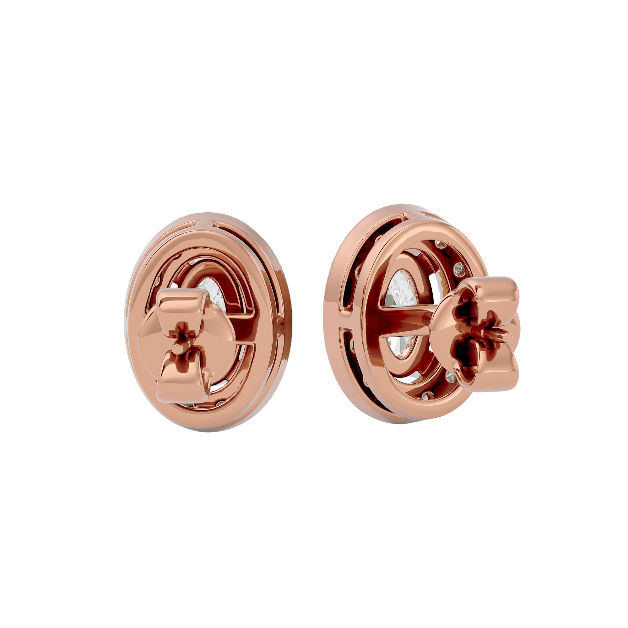 0.5 ct Oval halo studs - Basket setting