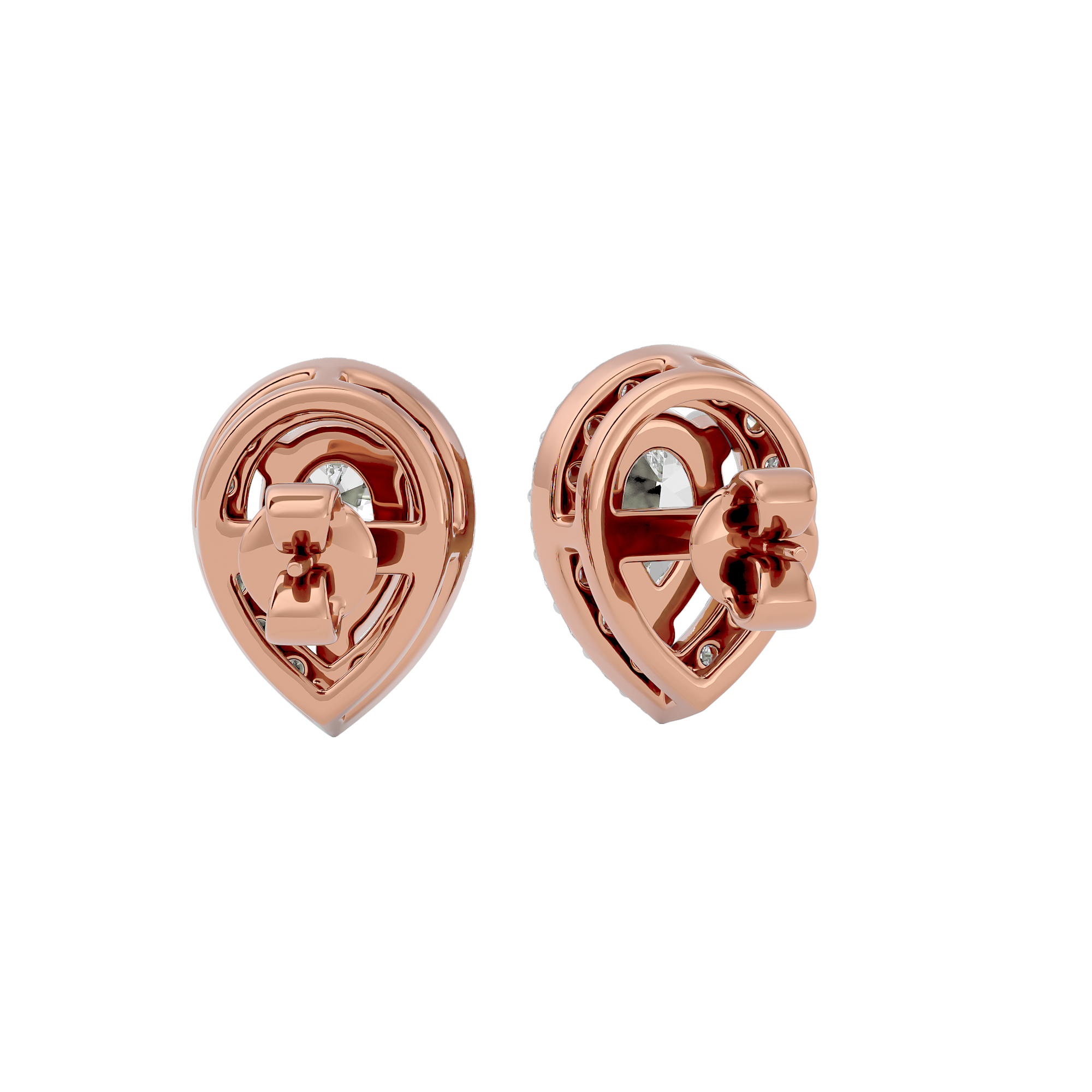 1 ct Pear halo studs - Basket setting