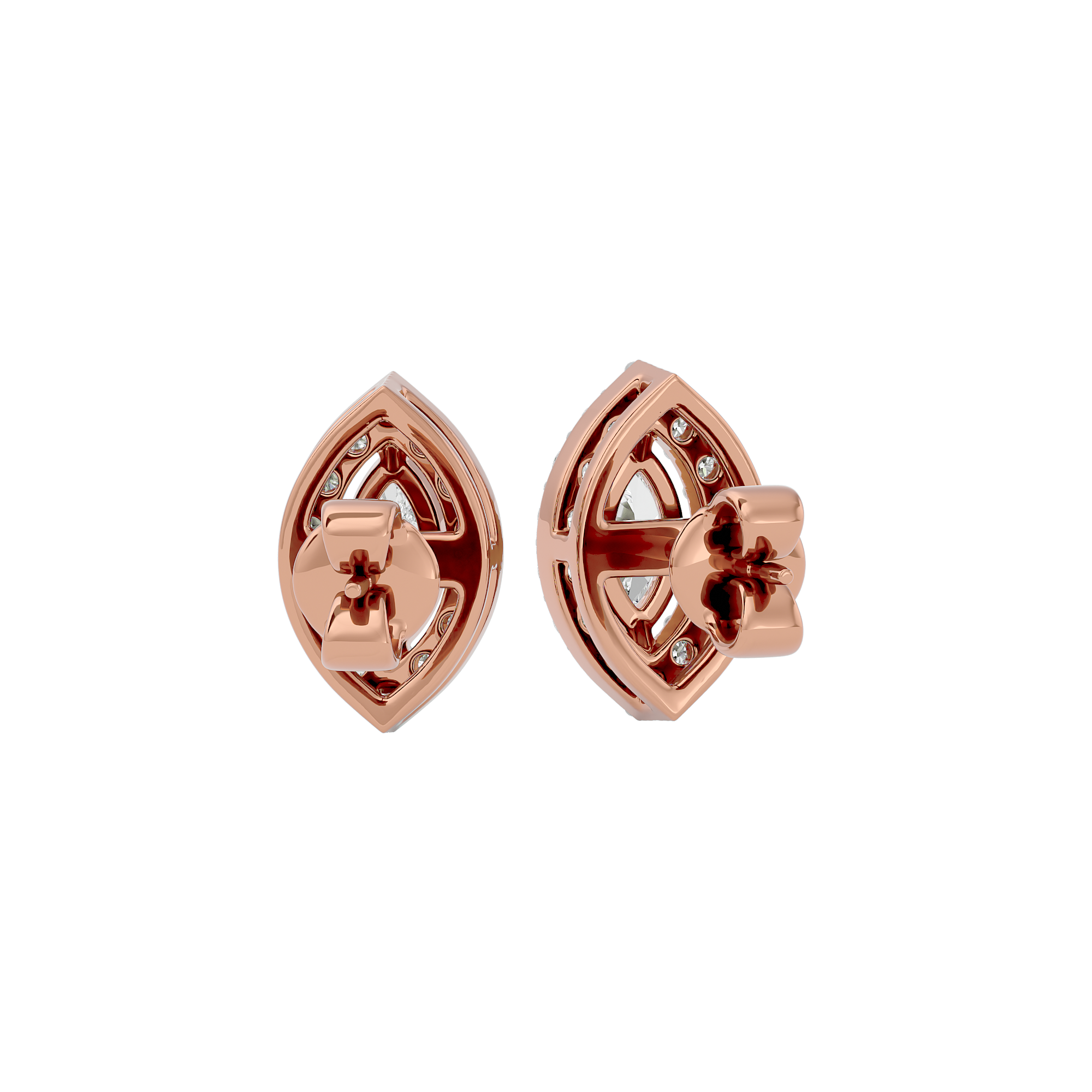 0.5 ct Marquise halo studs - Basket setting