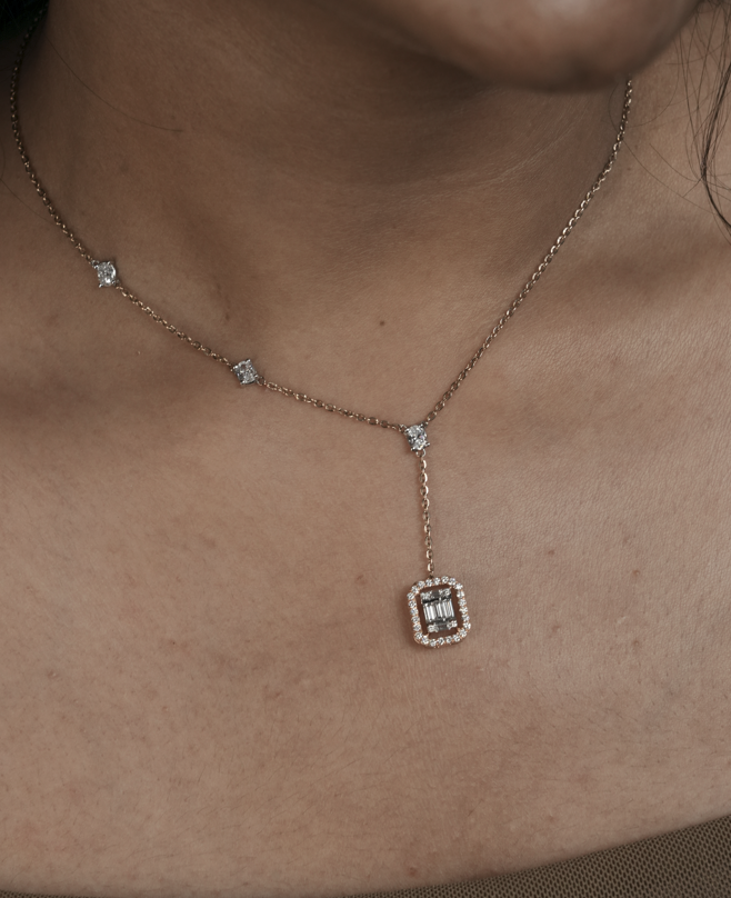 Luna Emerald Drop Diamond Necklace