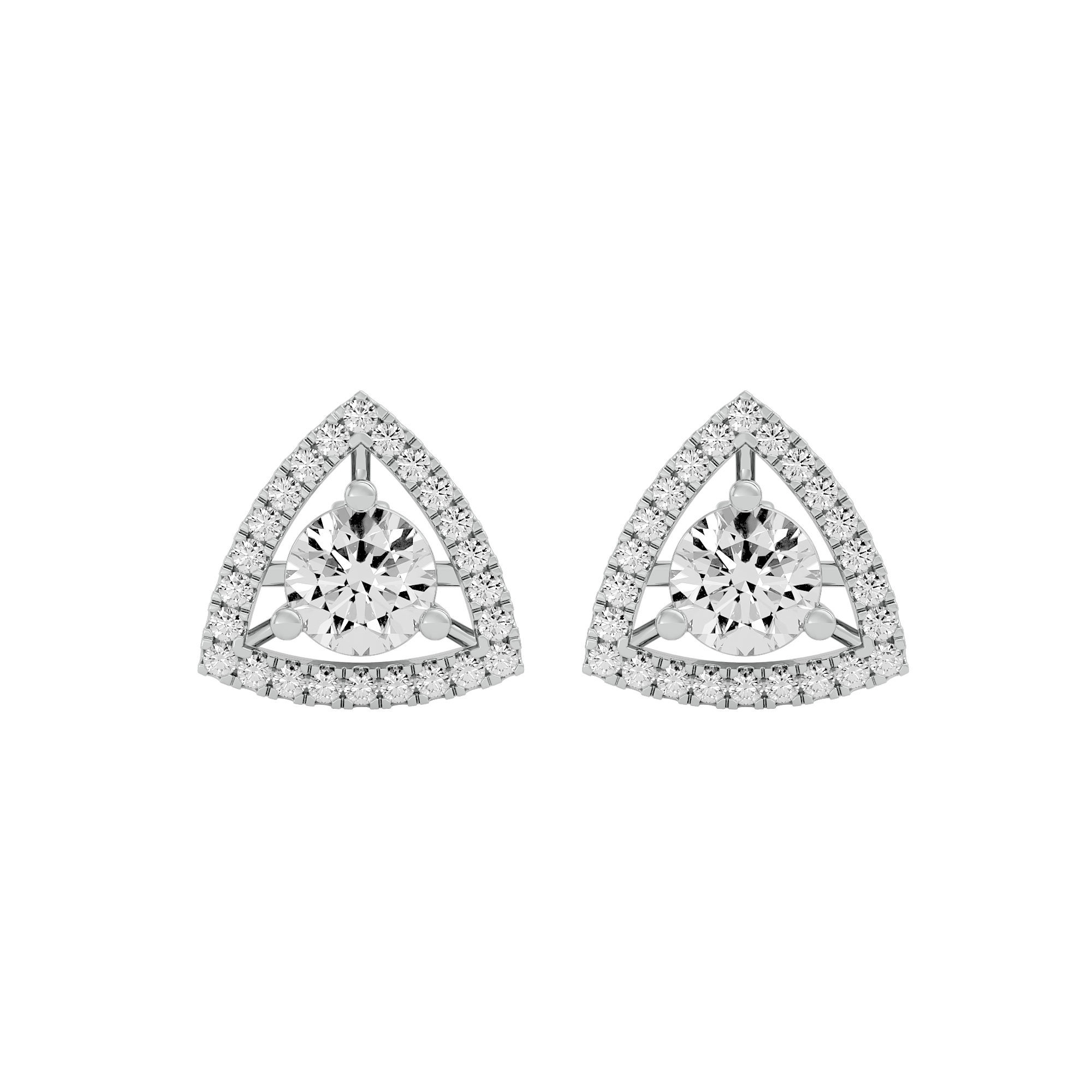 1.5 ct Round studs with triangle halo - Basket setting