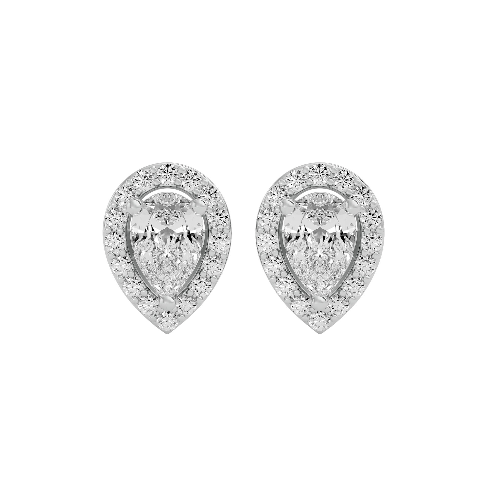 1 ct Pear halo studs - Basket setting