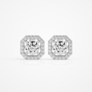 1 ct Round studs with square halo - Basket setting