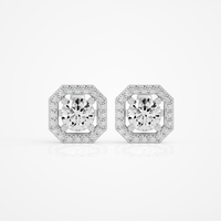 1 ct Round studs with square halo - Basket setting
