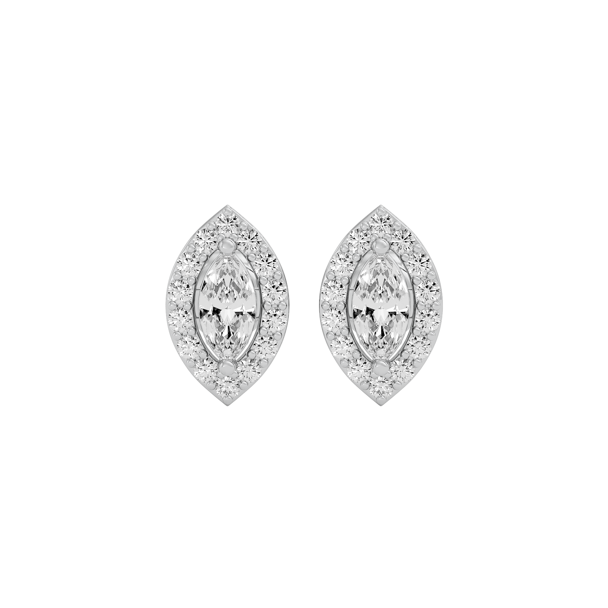 0.5 ct Marquise halo studs - Basket setting
