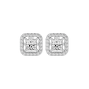 1 ct Princess studs with square halo - Basket setting