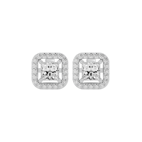 1 ct Princess studs with square halo - Basket setting