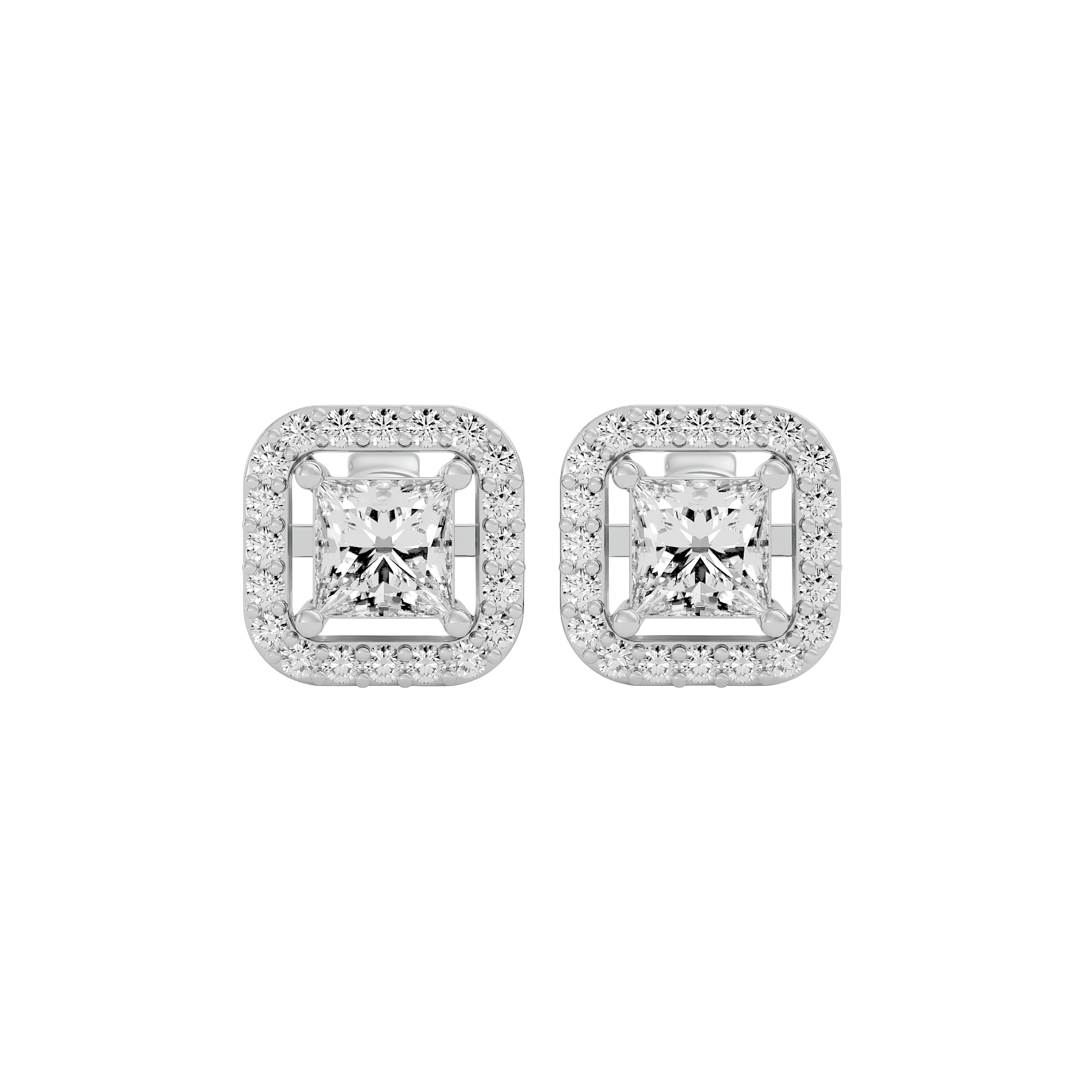 1 ct Princess studs with square halo - Basket setting