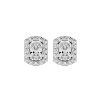 0.6 ct Oval studs with square halo - Basket setting