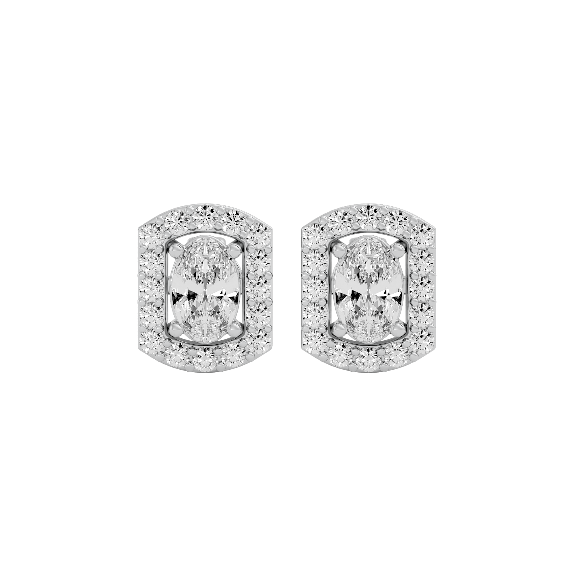 0.6 ct Oval studs with square halo - Basket setting