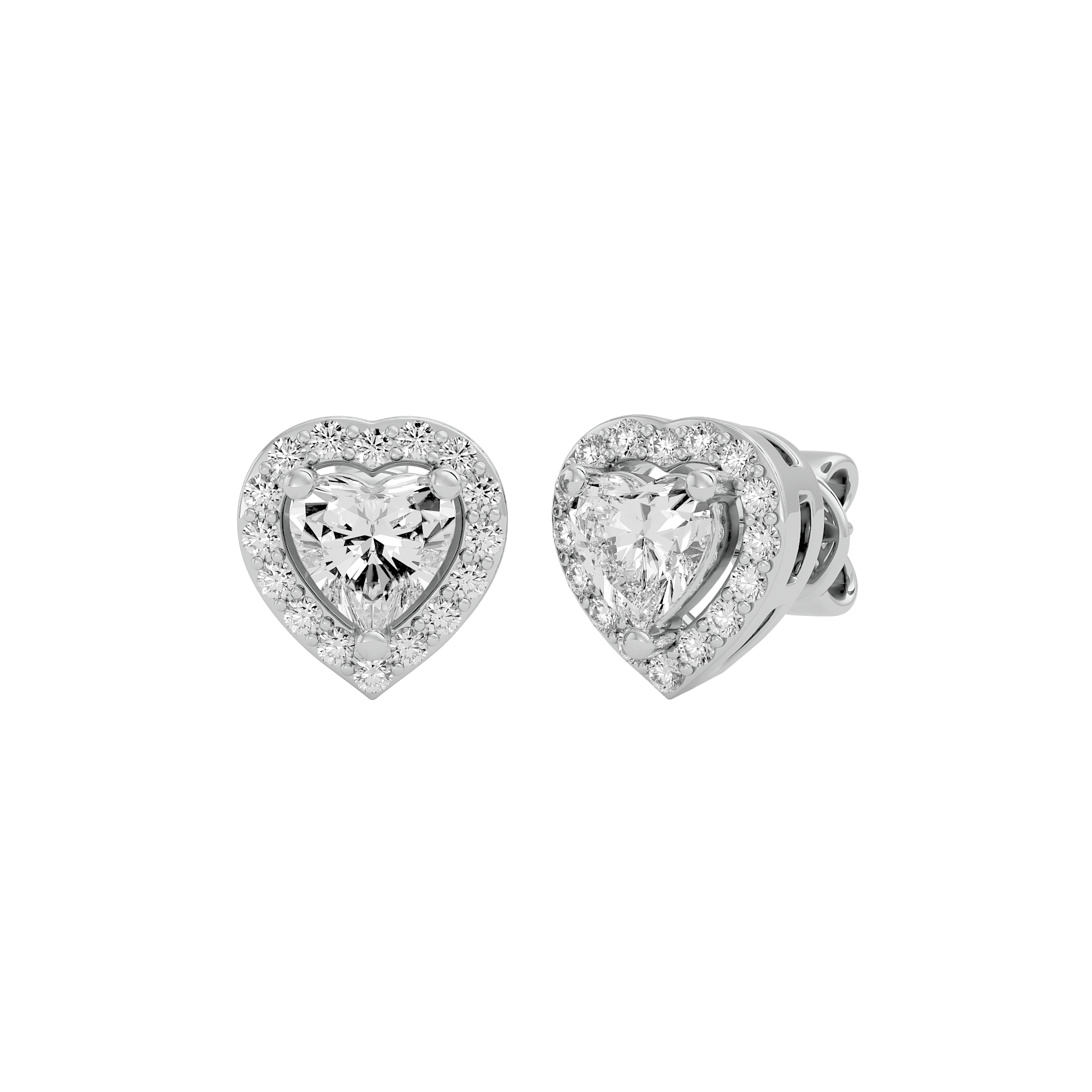 0.5 ct Heart halo studs - Basket Setting