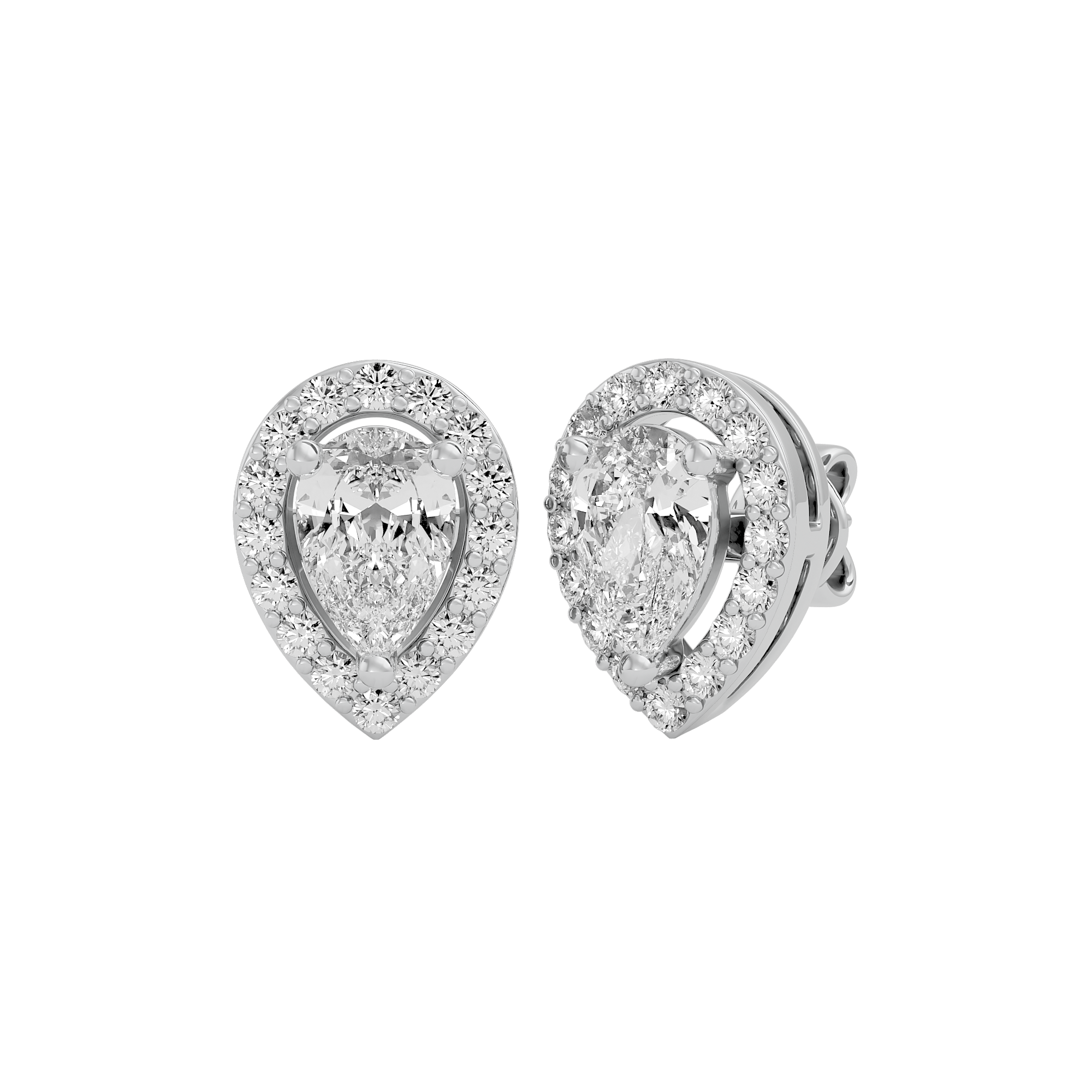 1 ct Pear halo studs - Basket setting