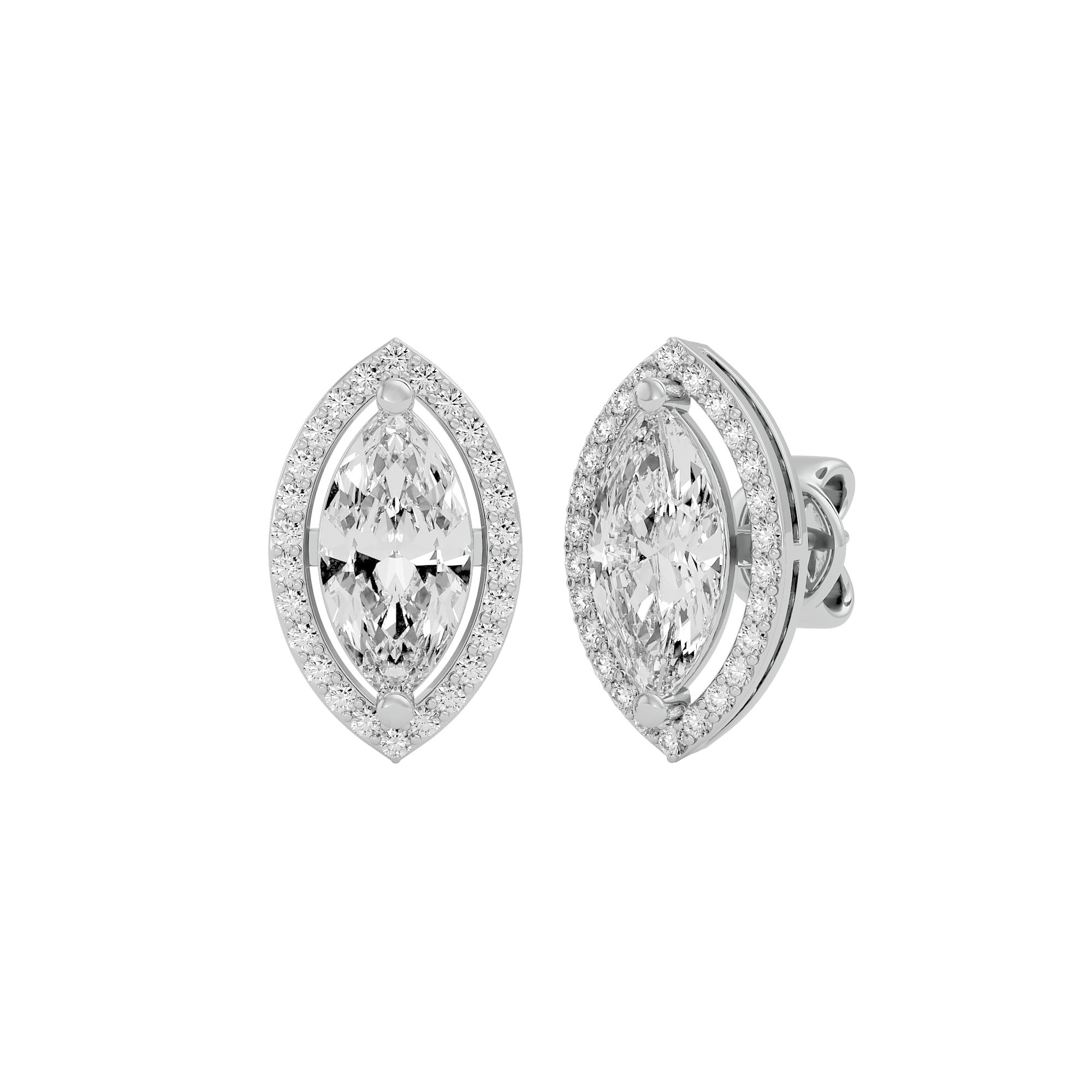 4 ct Marquise halo studs - Basket setting