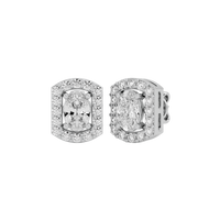 0.6 ct Oval studs with square halo - Basket setting