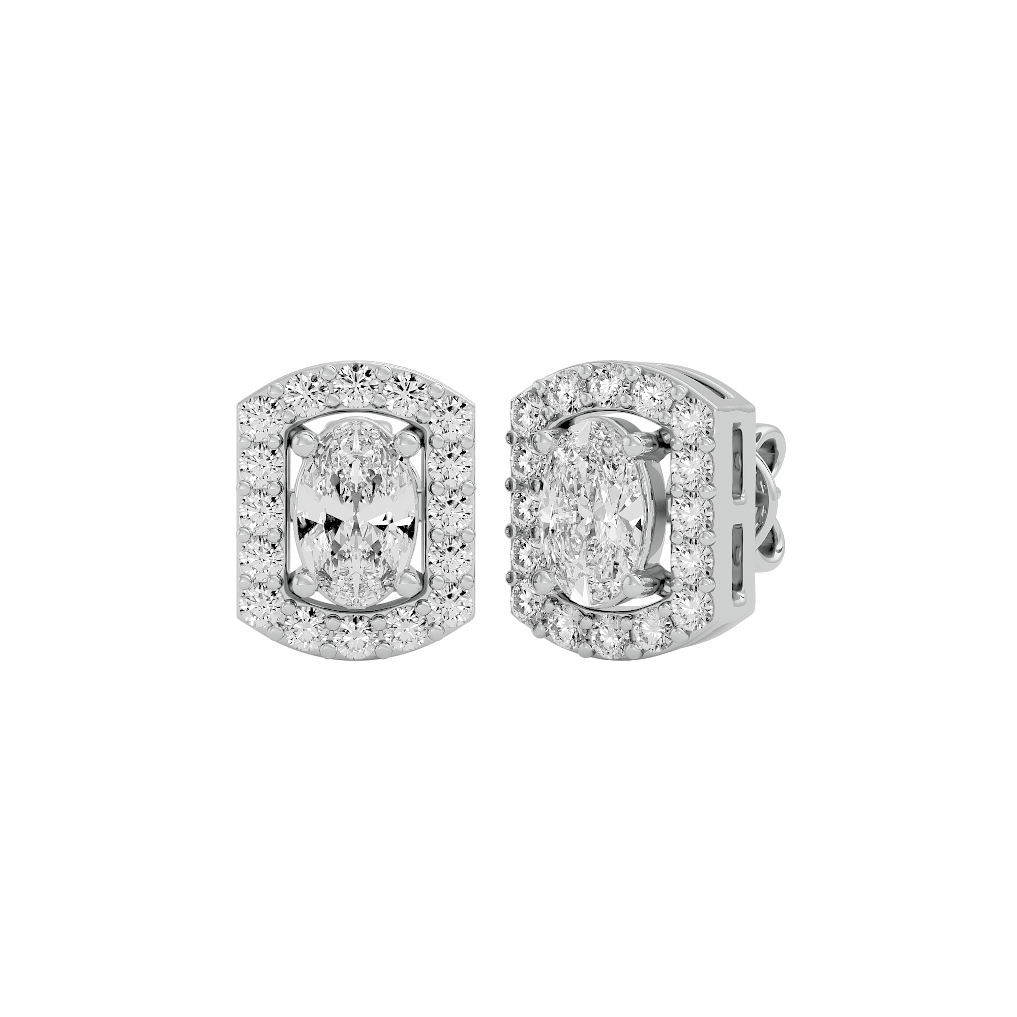 0.6 ct Oval studs with square halo - Basket setting