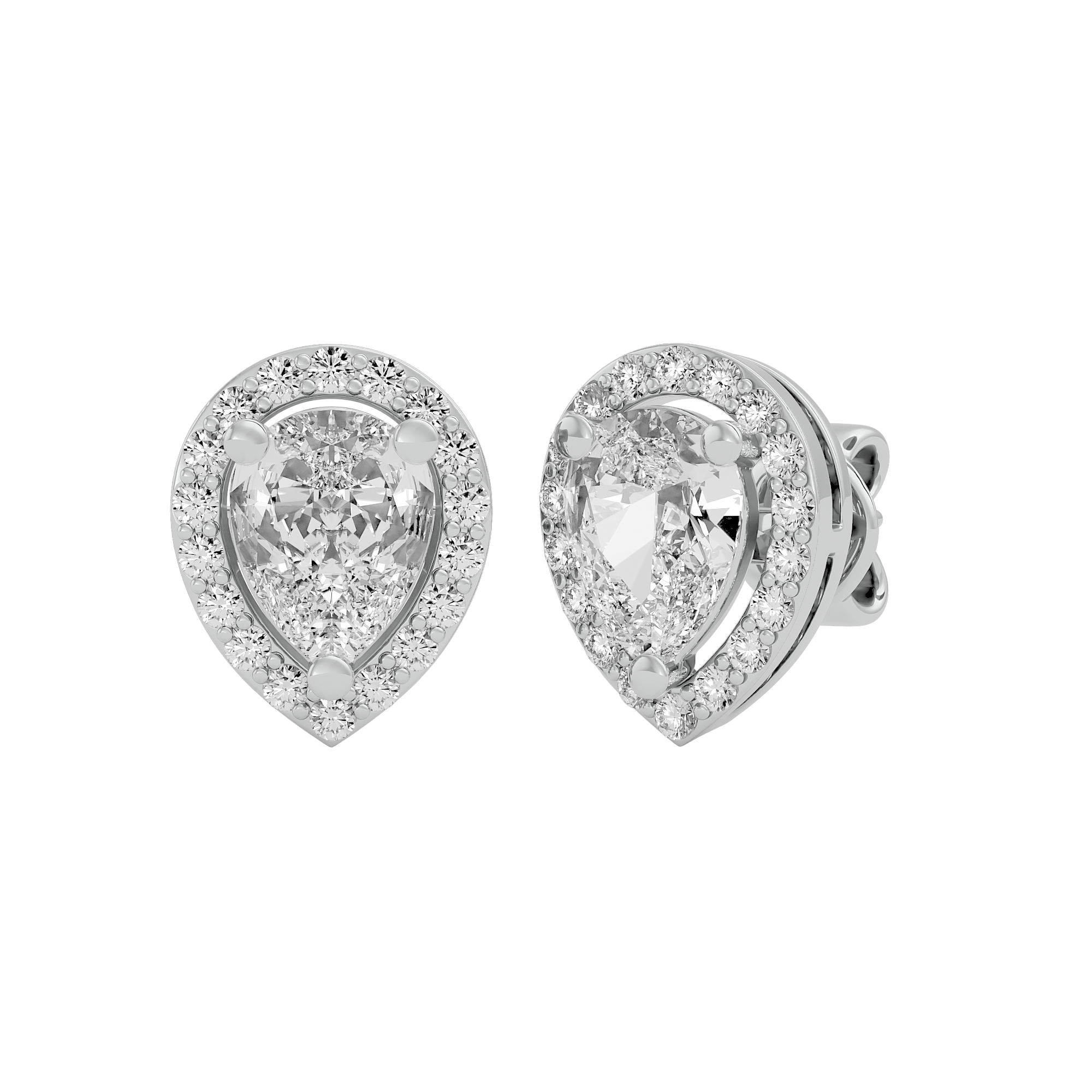 2 ct Pear halo studs - Basket setting