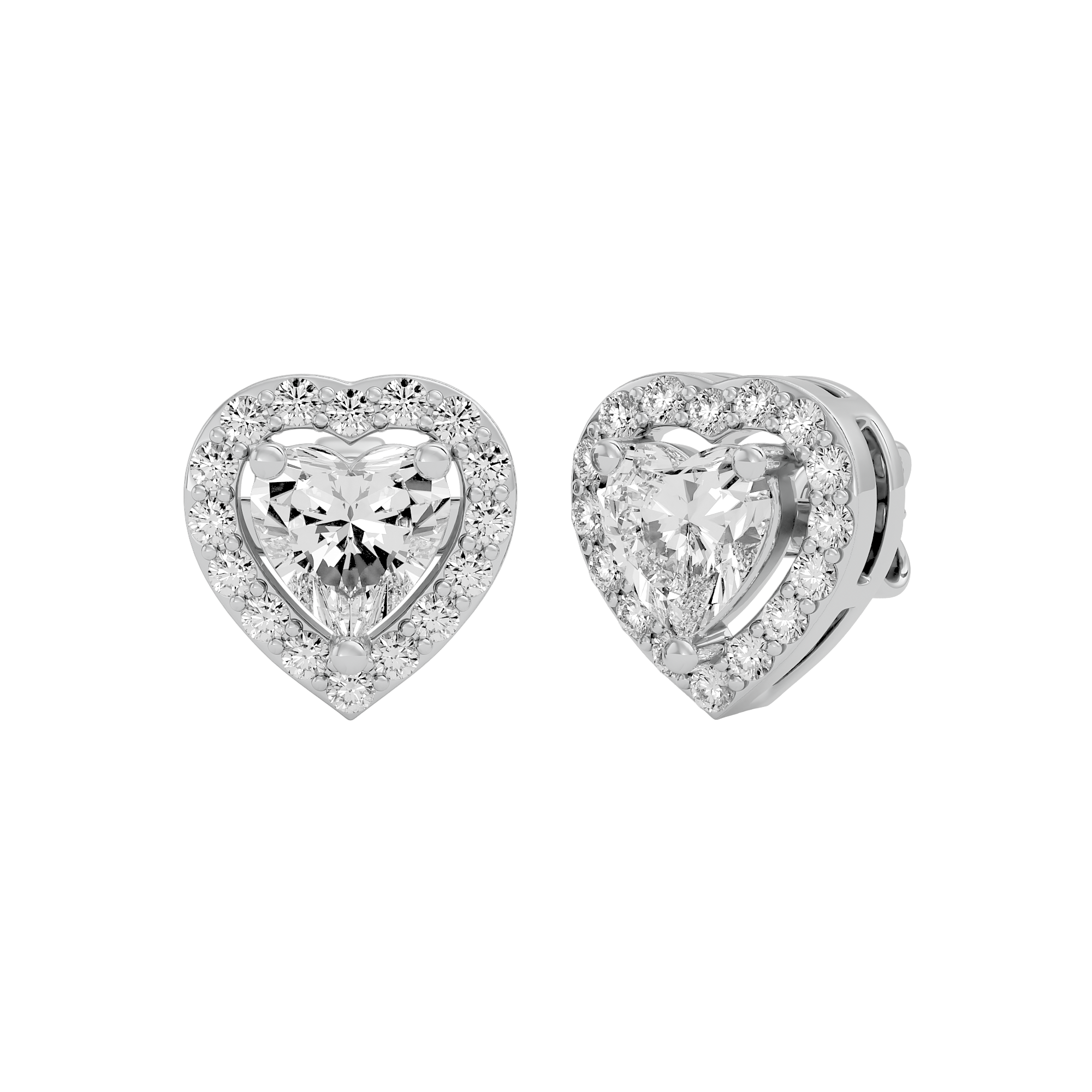 1 ct Heart halo studs - Basket setting
