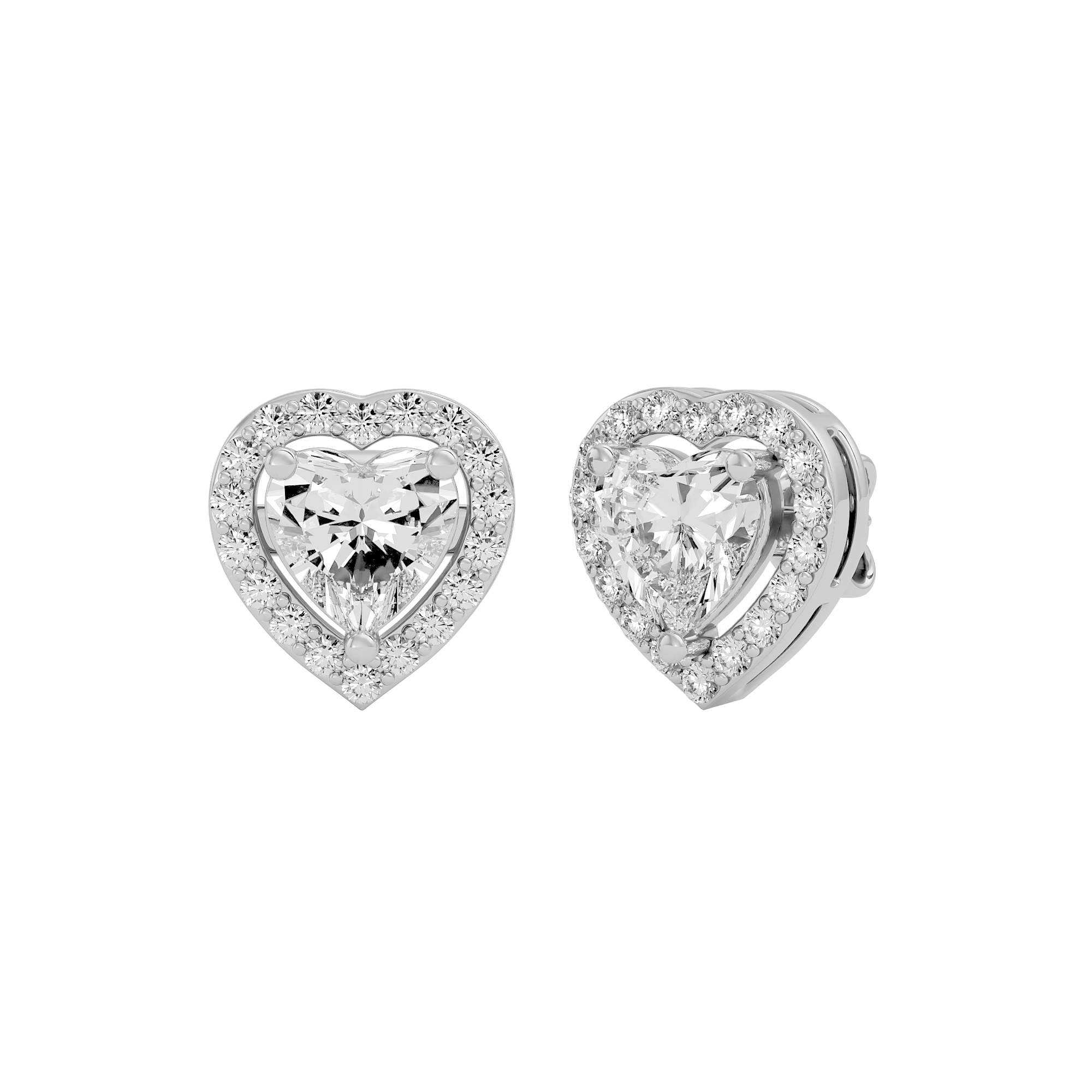 2 ct Heart halo studs - Basket setting