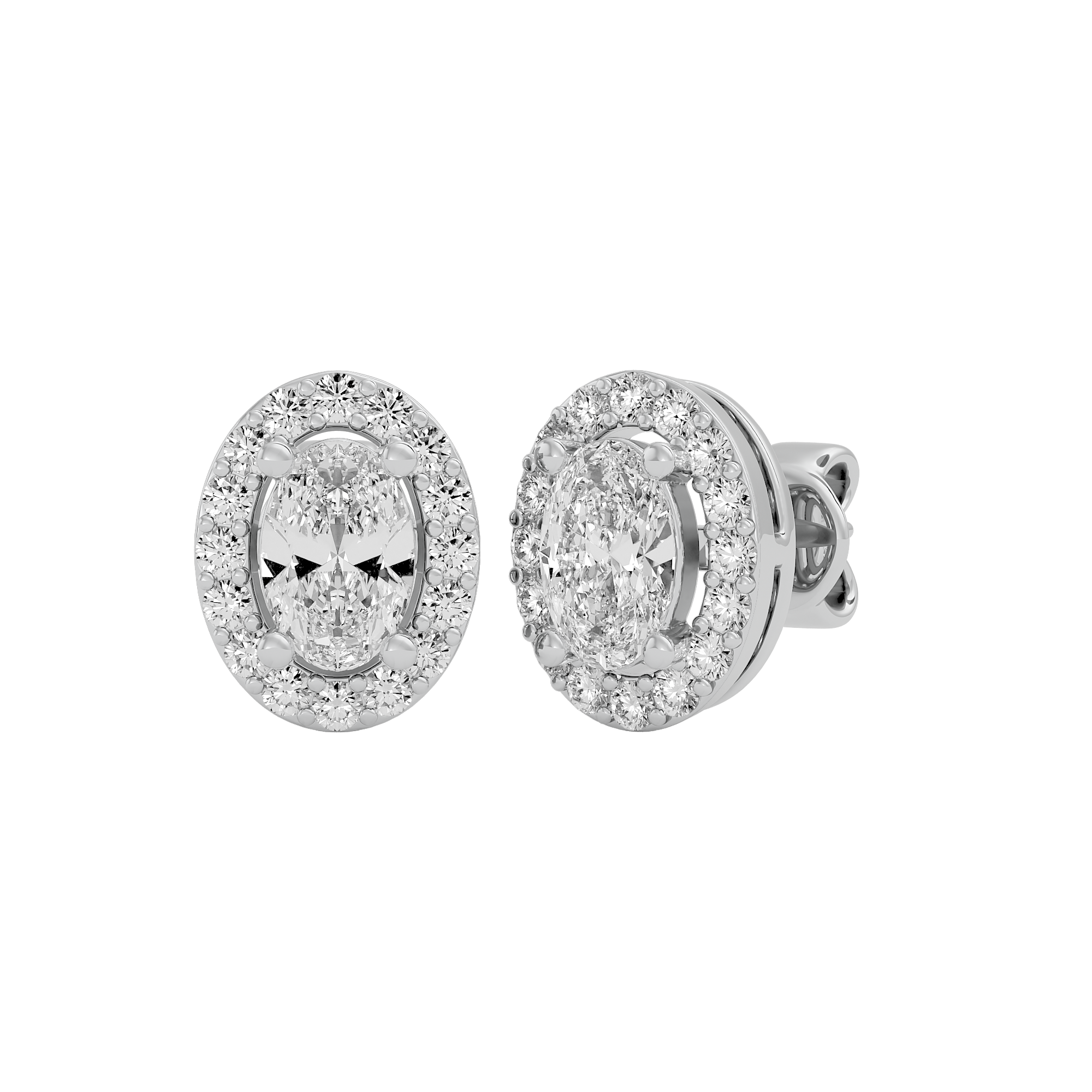 Oval Halo Studs - Basket Setting