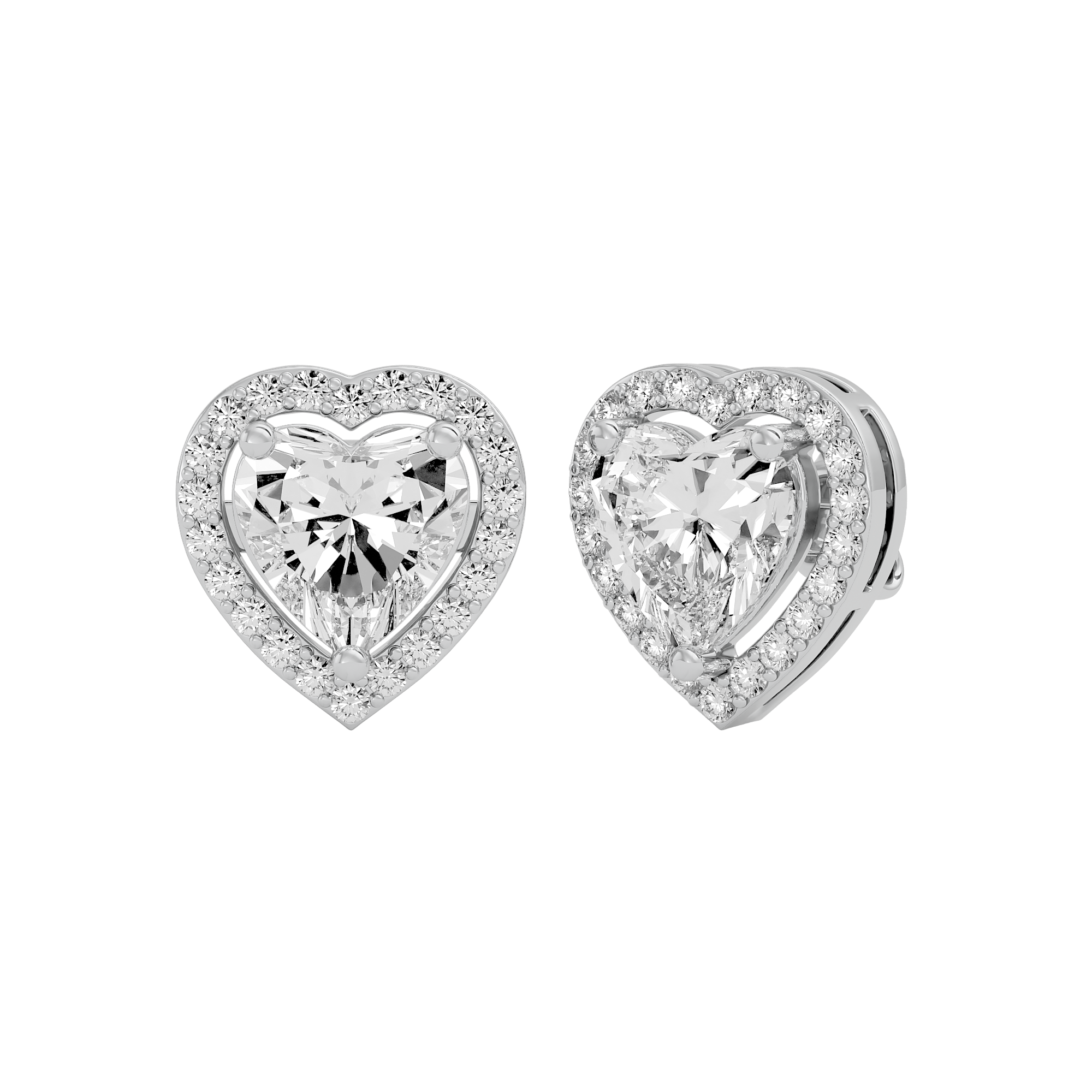 4 ct Heart halo studs - Basket setting