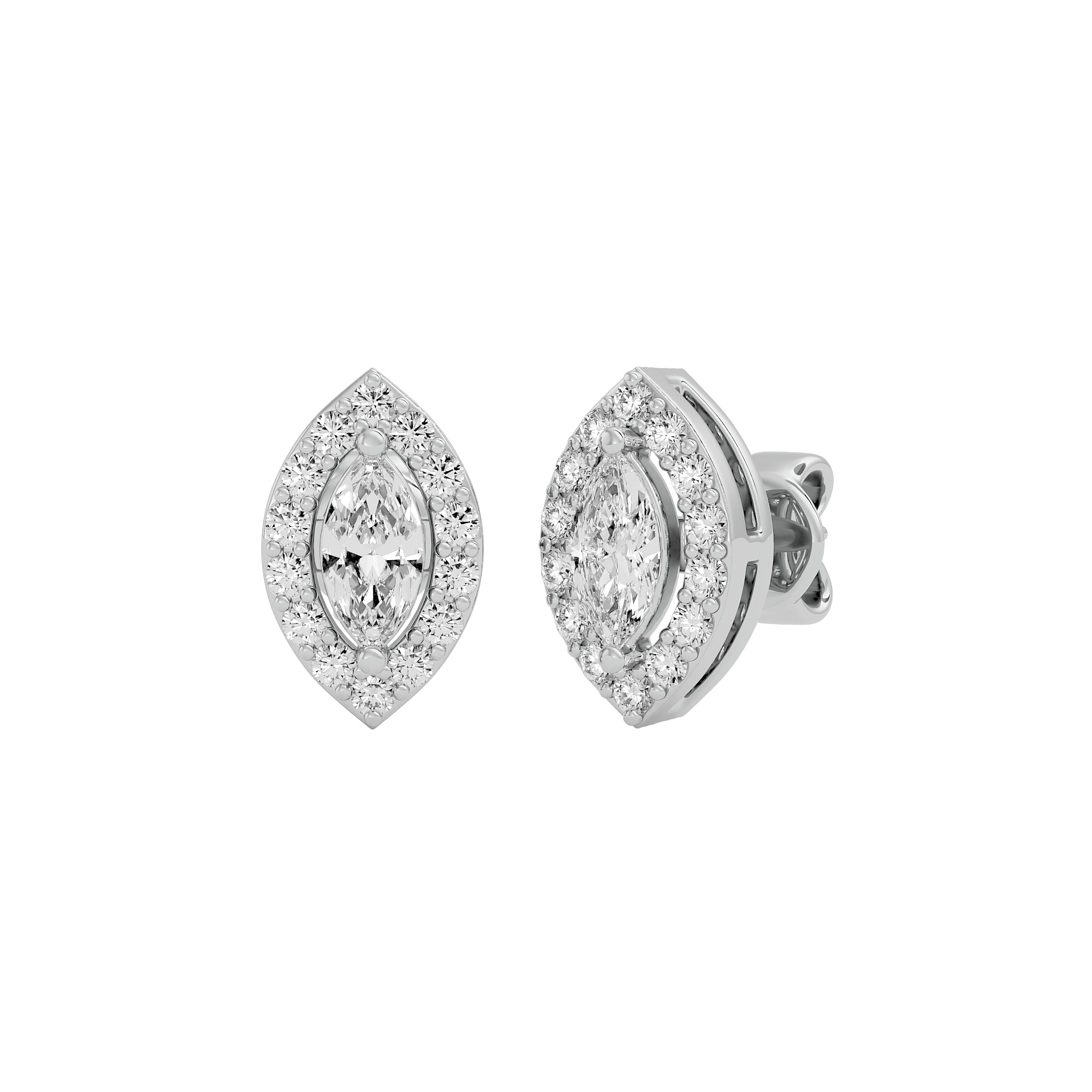 0.5 ct Marquise halo studs - Basket setting