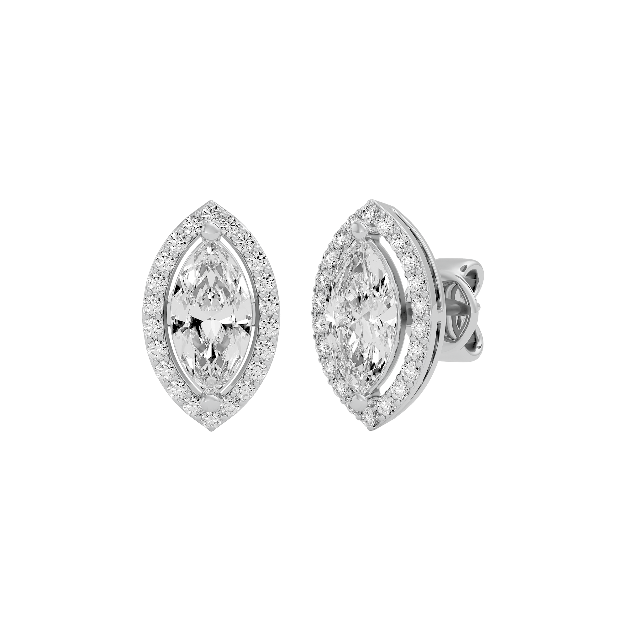 2 ct Marquise halo studs - Basket setting