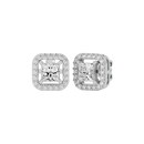 1 ct Princess studs with square halo - Basket setting
