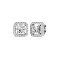 1 ct Princess studs with square halo - Basket setting
