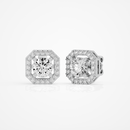 1 ct Round studs with square halo - Basket setting