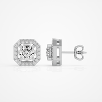 1 ct Round studs with square halo - Basket setting