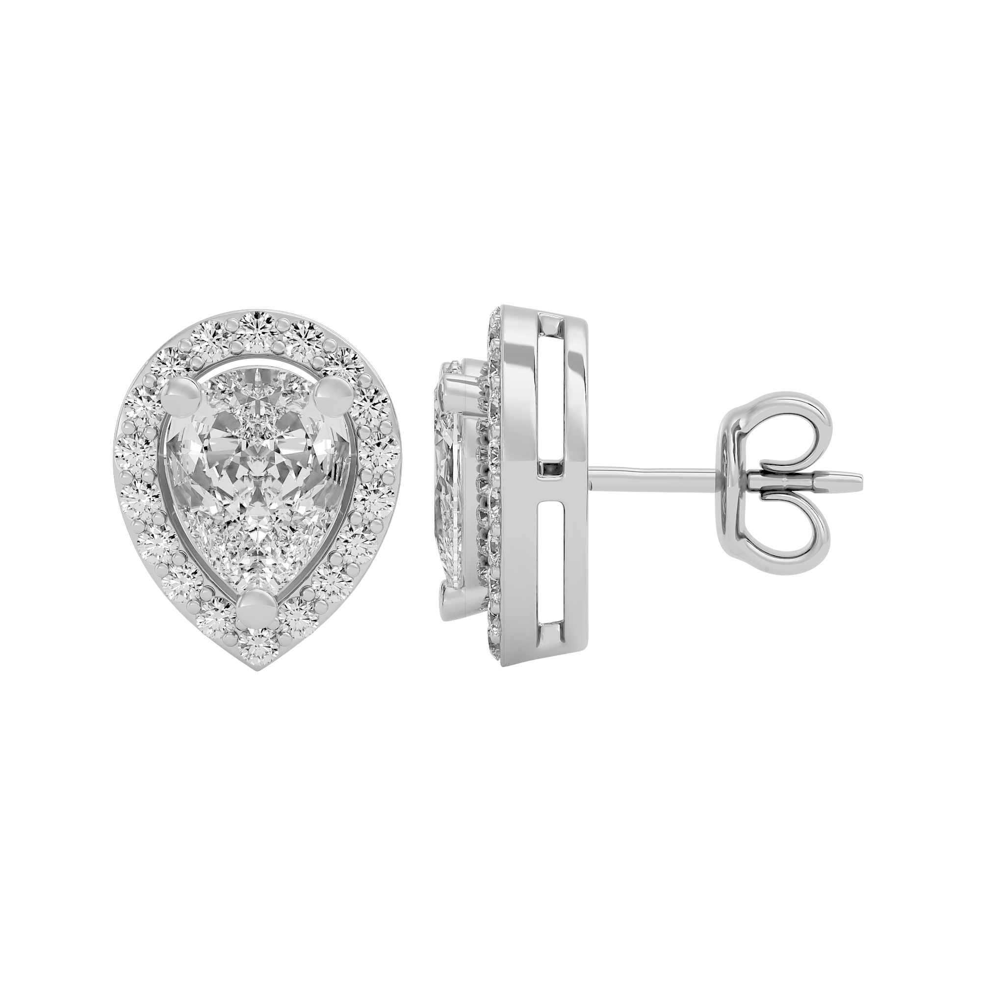 2 ct Pear halo studs - Basket setting