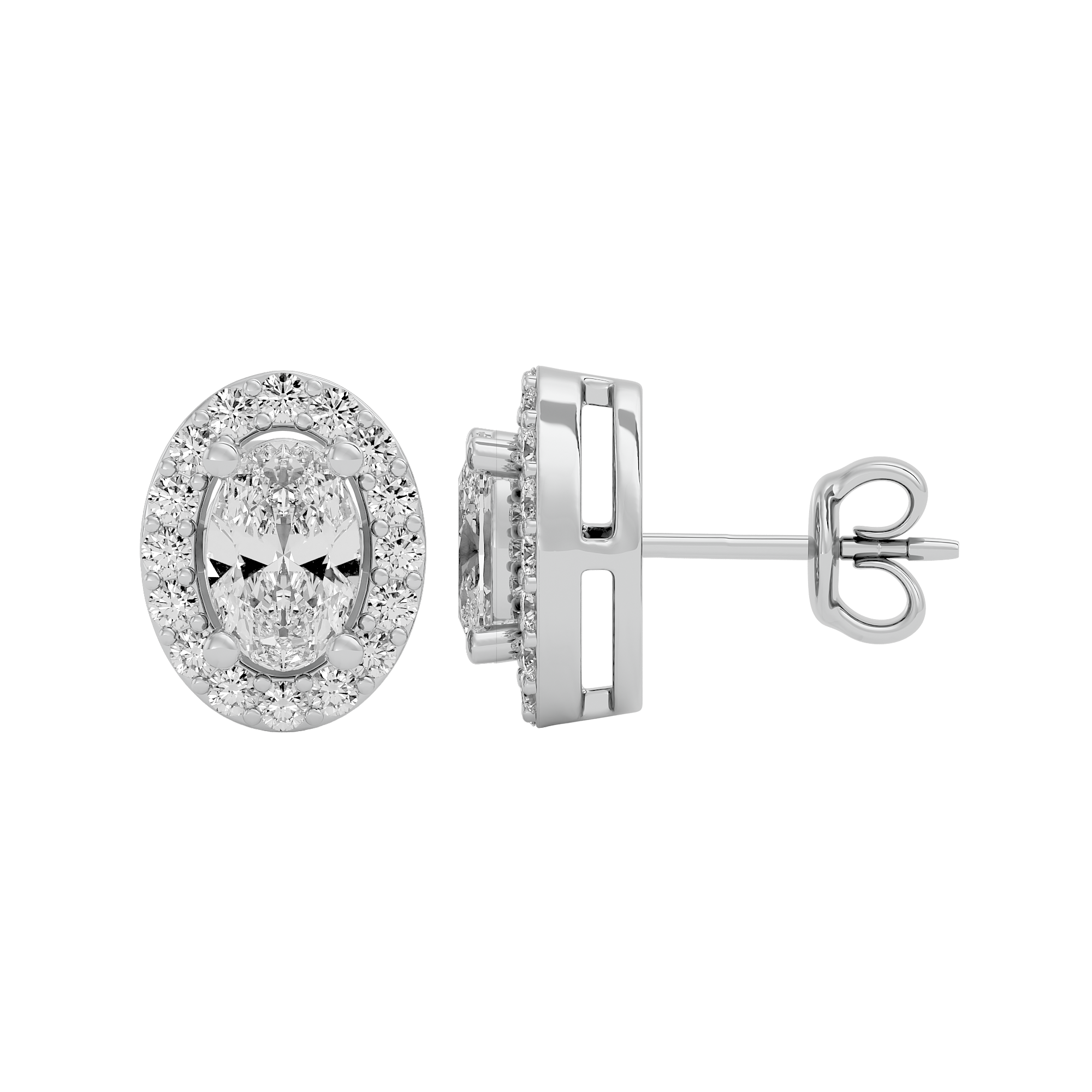 Oval Halo Studs - Basket Setting