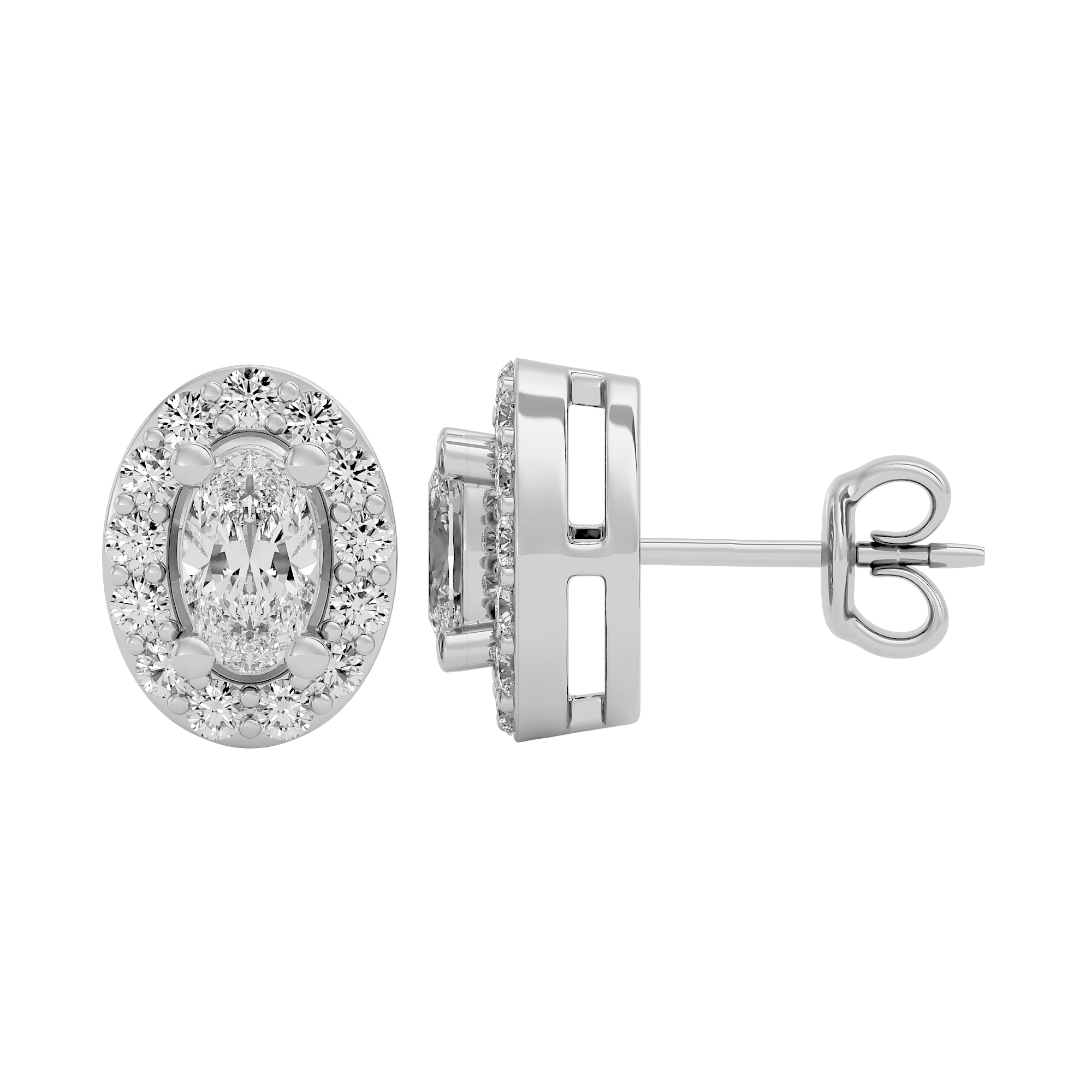 0.5 ct Oval halo studs - Basket setting