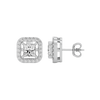 1 ct Princess studs with square halo - Basket setting