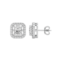 1 ct Princess studs with square halo - Basket setting