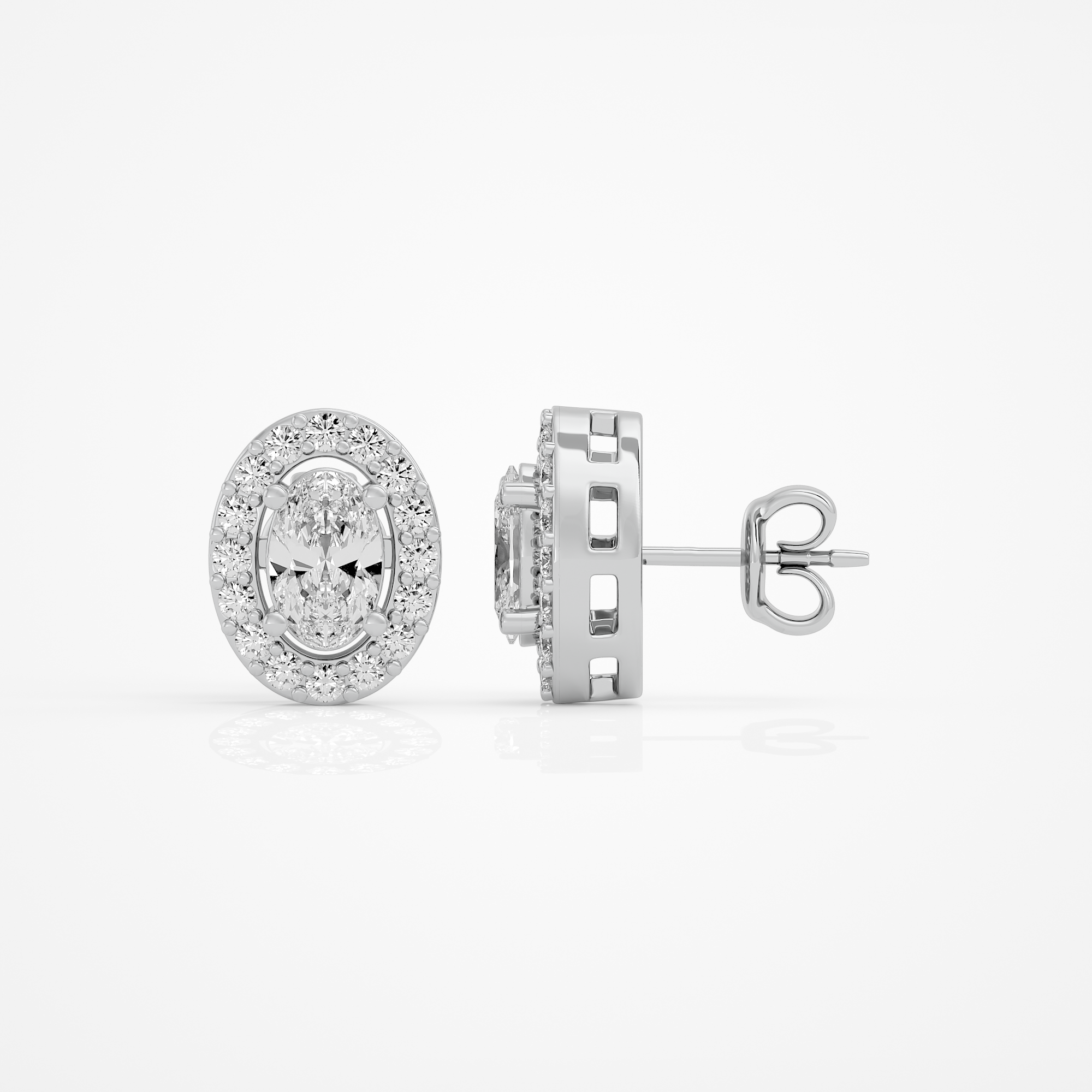 0.6 ct Oval studs with halo - Basket setting