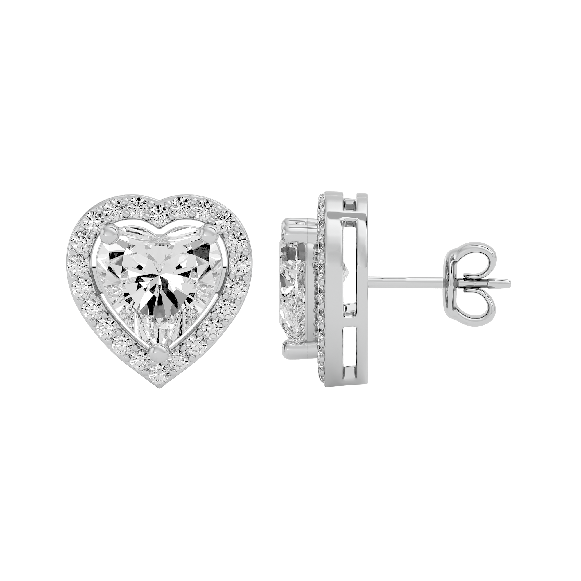 4 ct Heart halo studs - Basket setting