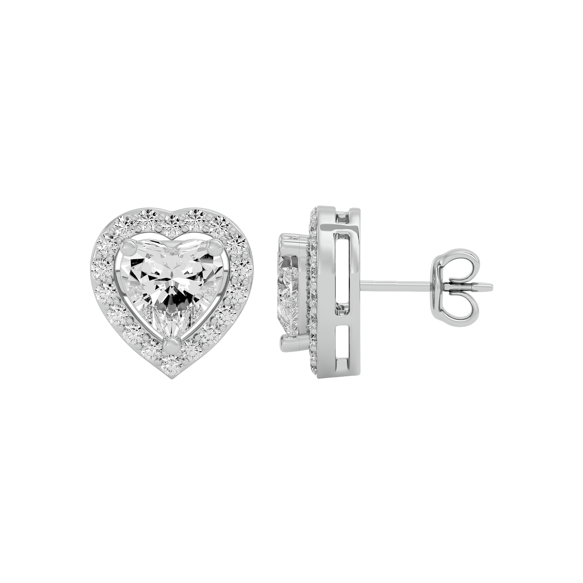 2 ct Heart halo studs - Basket setting