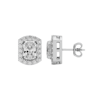 0.6 ct Oval studs with square halo - Basket setting