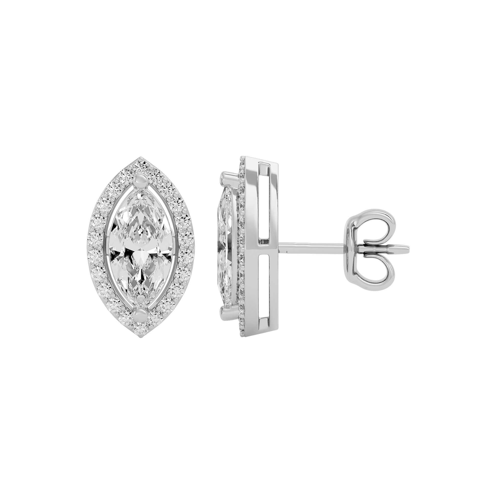 1 ct Marquise halo studs - Basket setting