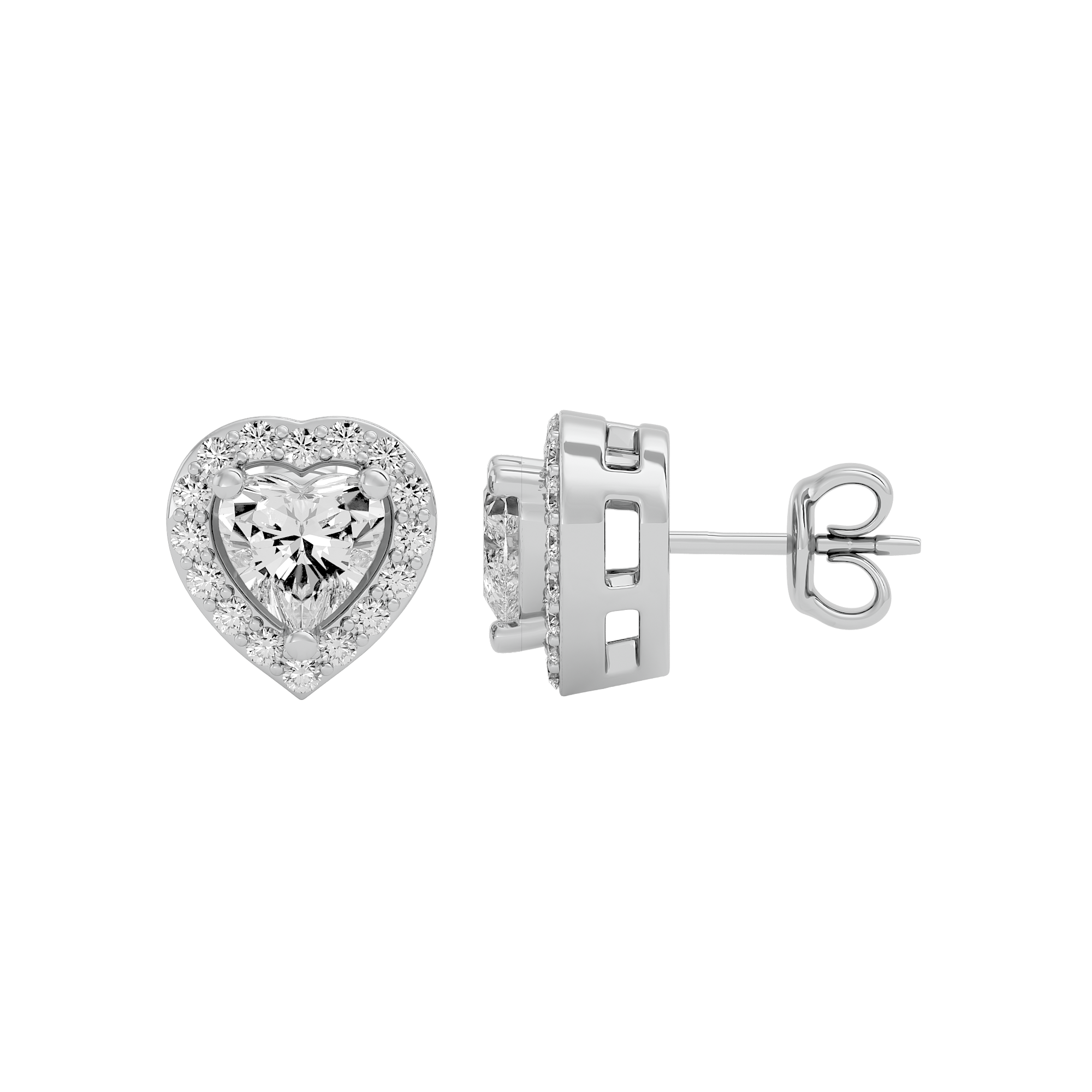 0.5 ct Heart halo studs - Basket Setting