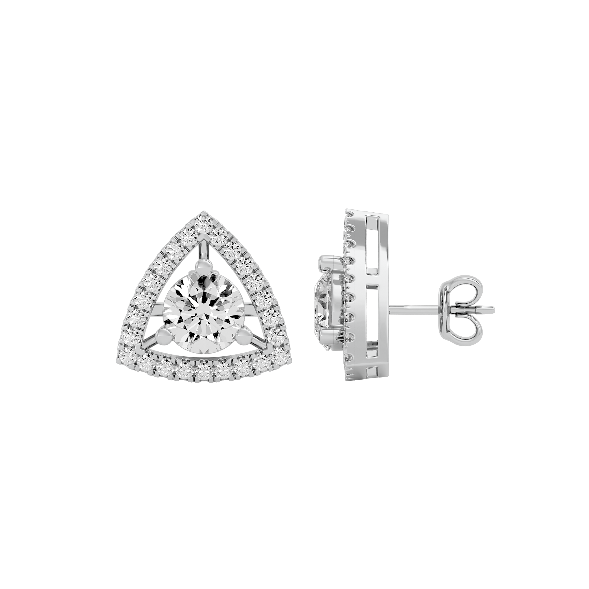 1.5 ct Round studs with triangle halo - Basket setting