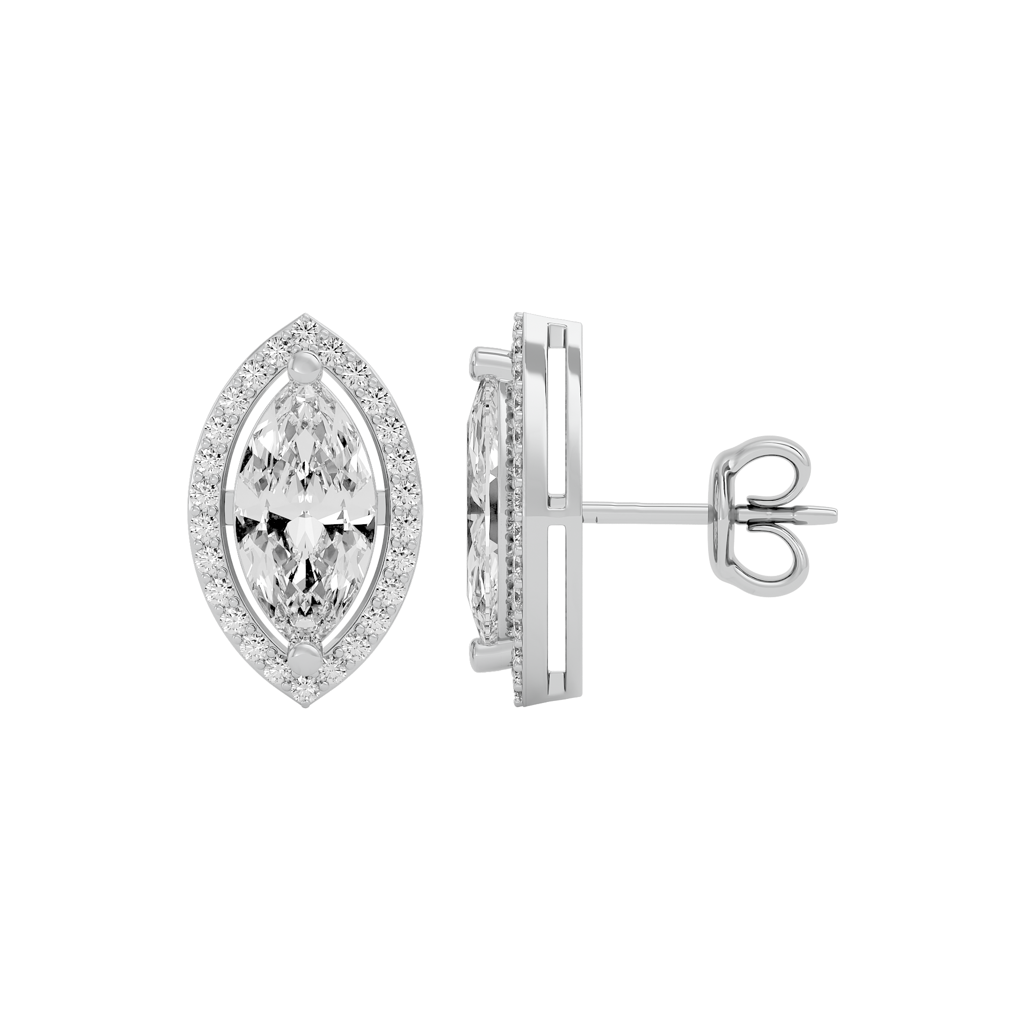 4 ct Marquise halo studs - Basket setting