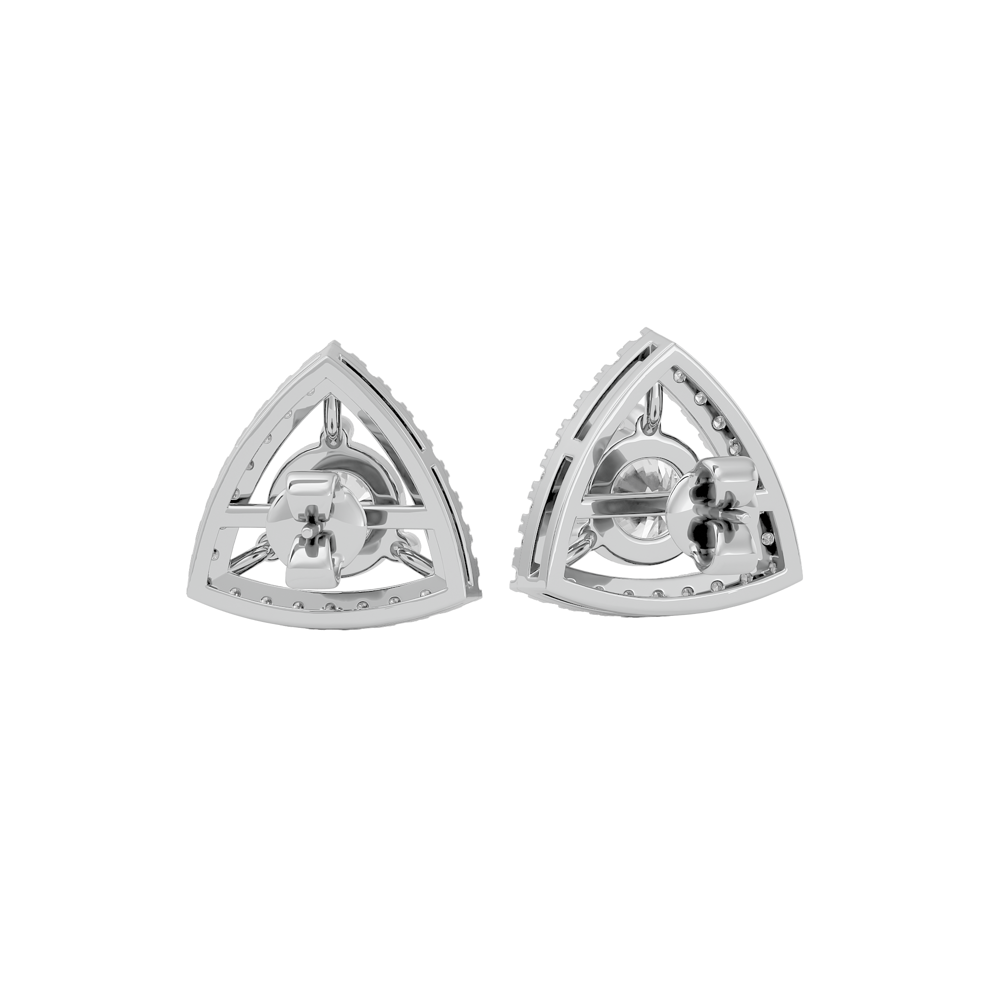 1.5 ct Round studs with triangle halo - Basket setting