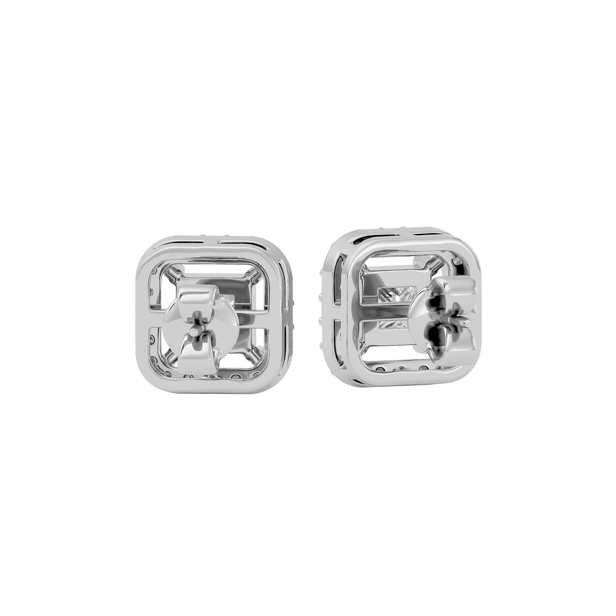 1 ct Princess studs with square halo - Basket setting