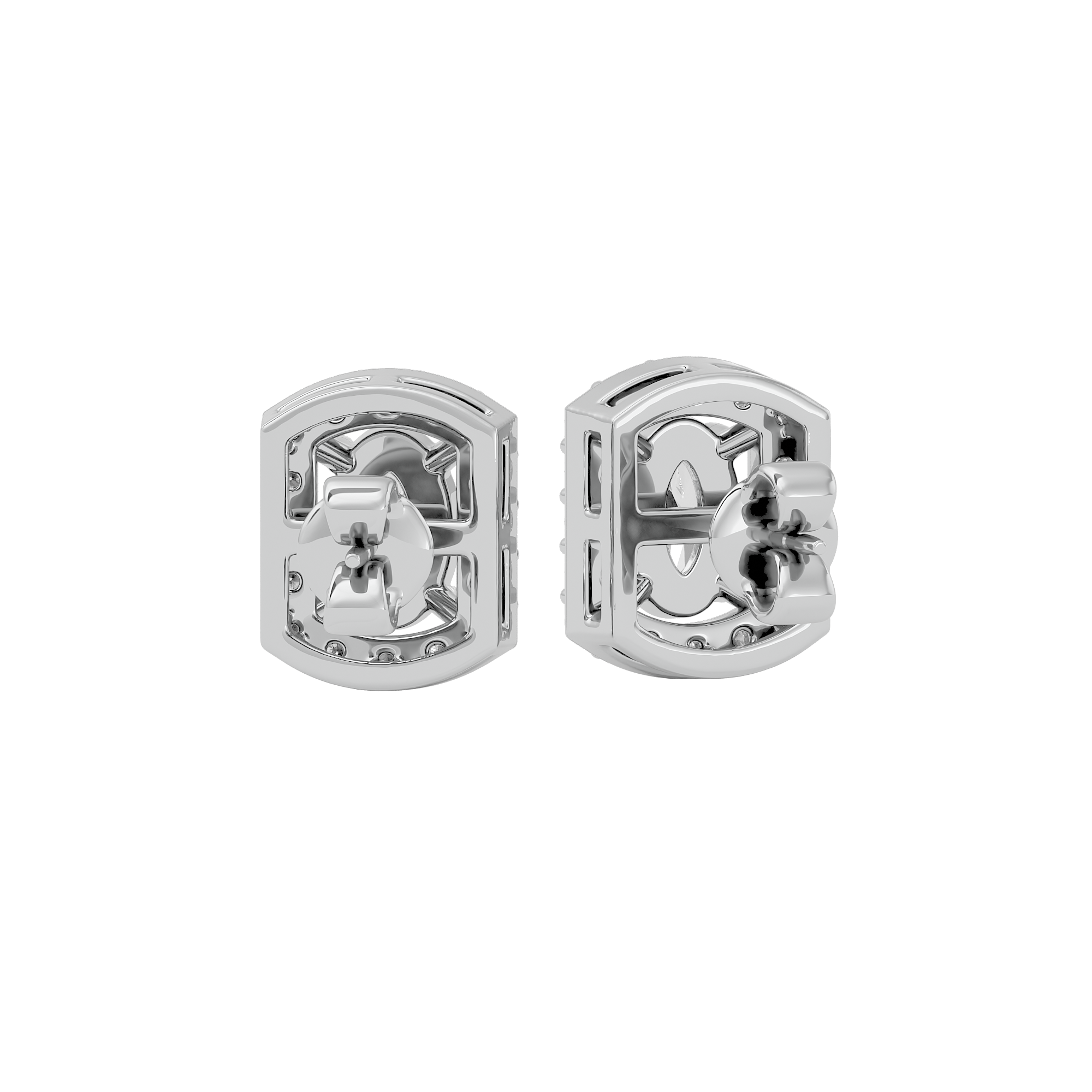 0.6 ct Oval studs with square halo - Basket setting