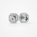 1 ct Round studs with square halo - Basket setting