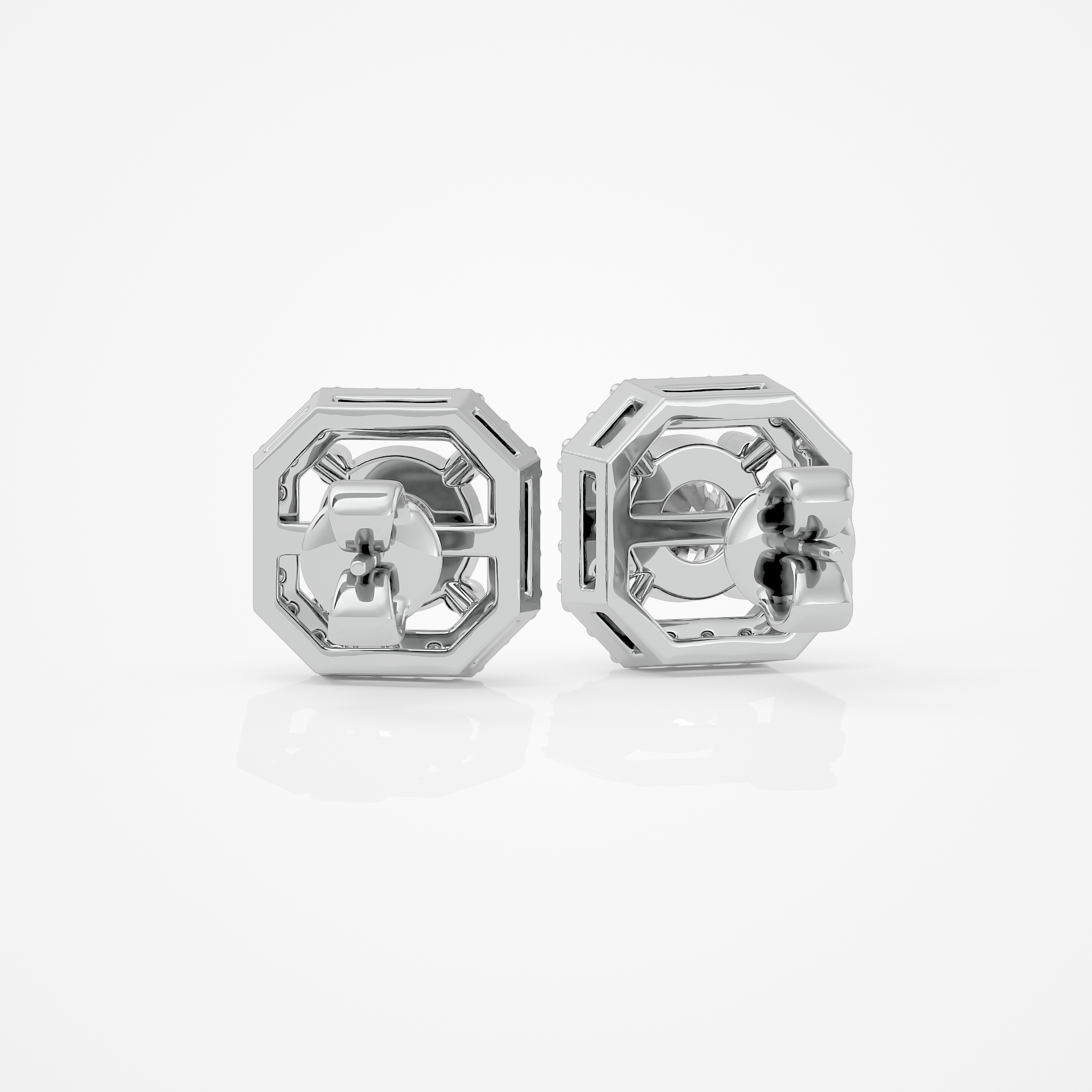 1 ct Round studs with square halo - Basket setting